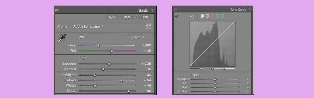 differences between images edited with sliders versus curves