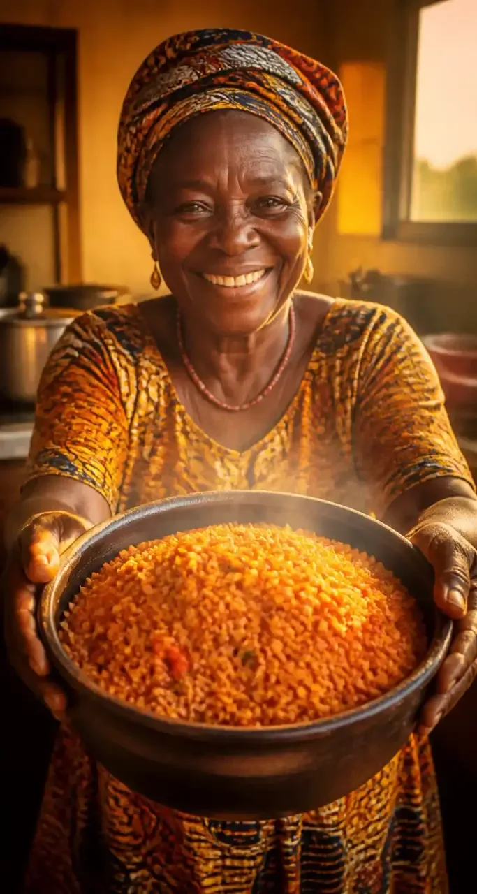 Préparation familiale d’un riz jollof