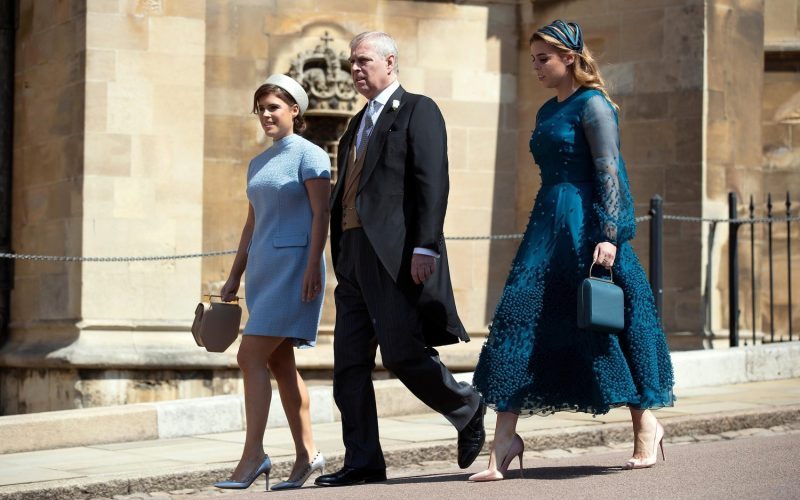 May 19, 2018; Windsor, England, UK; Princess Eugenie, the Duke of York and Princess Beatrice at Georges Chapel at Windsor Castle for the royal wedding of Prince Harry and Meghan Markle. Mandatory Credit: Jason Dawson/Newsquest/USA TODAY NETWORK