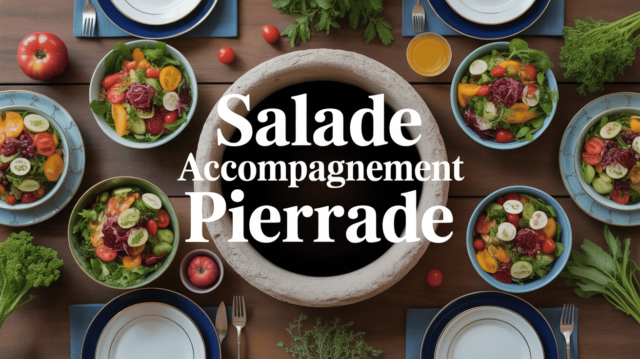 Table avec pierrade et salades fraîches