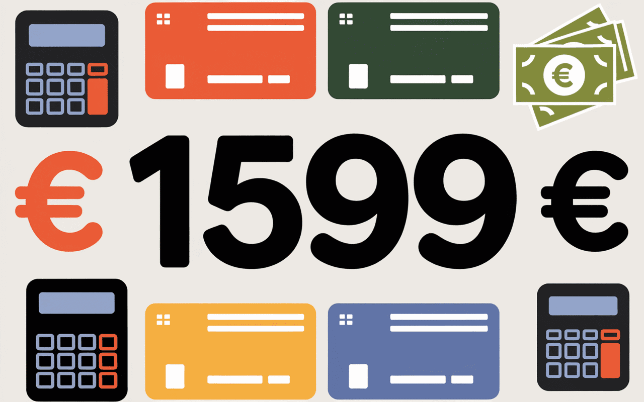Étiquette prix 1599 euros et options de paiement