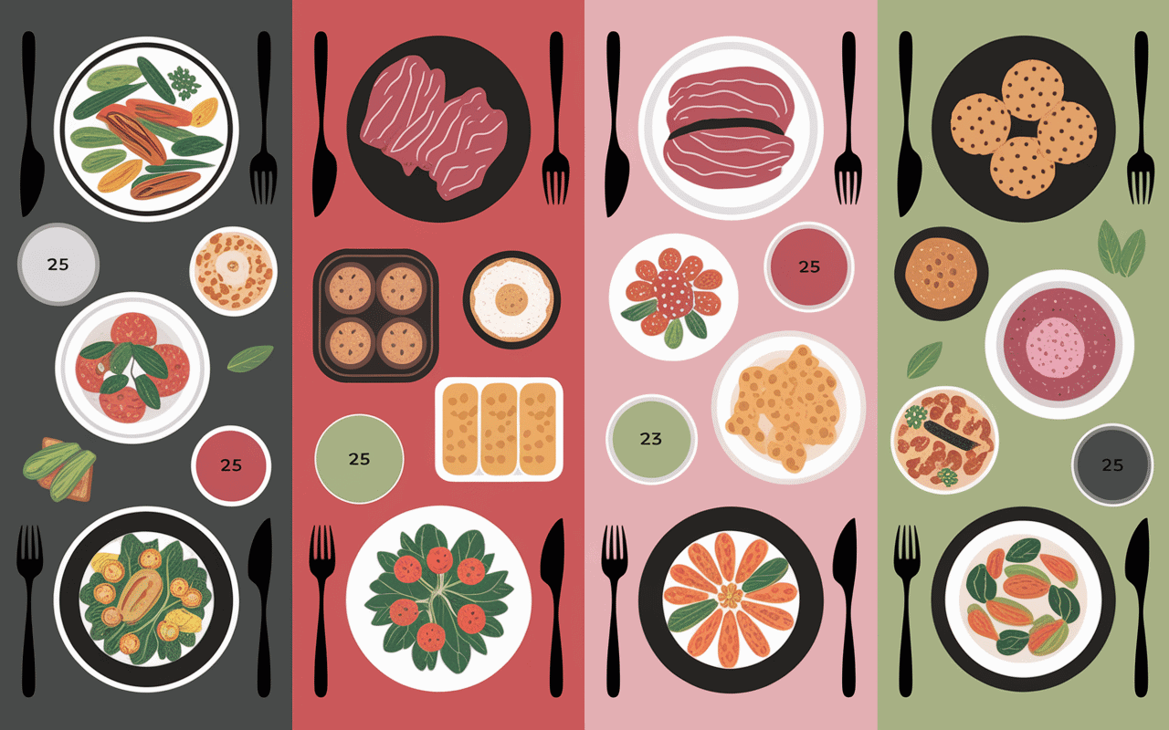Table organisée avec aliments variés