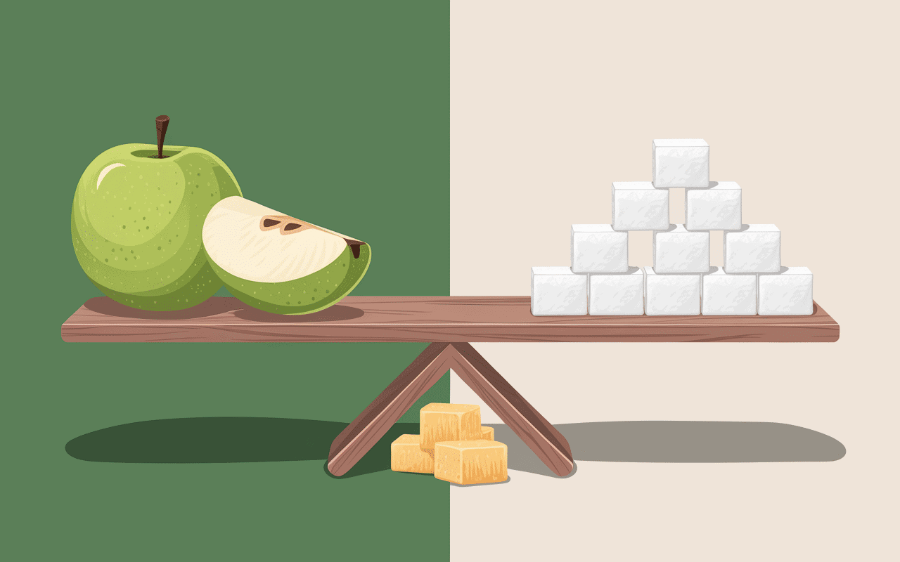 Balance avec pomme et sucre, absorption glycémique lente