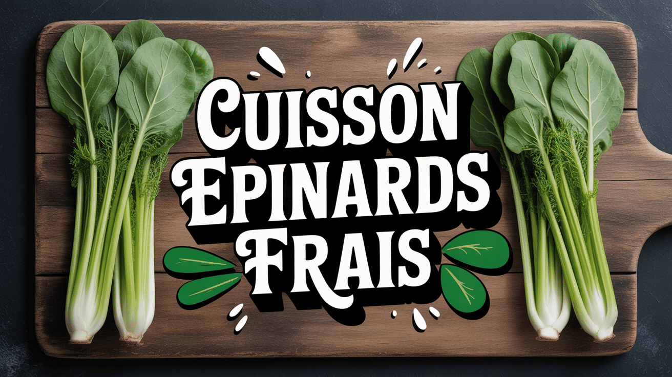 Épinards frais sur planche en bois
