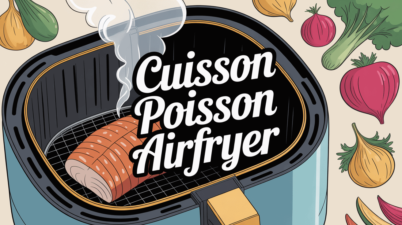 Airfryer avec filet de poisson doré et légumes