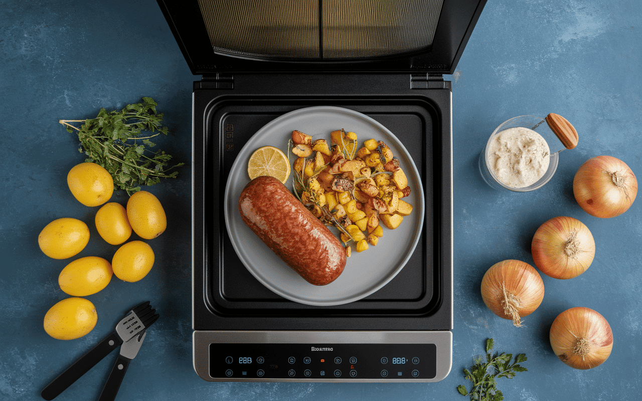 Plat de cuisson avec boudin noir doré à 180°C