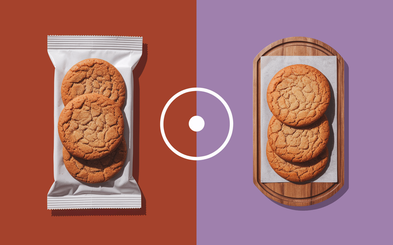 Comparaison cookies industriels et maison avec balance nutrition