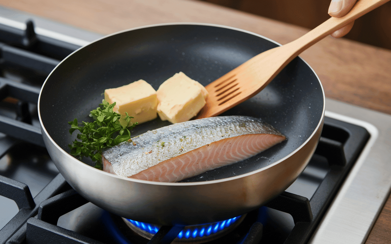 Cuisson dorade coryphène côté peau doré