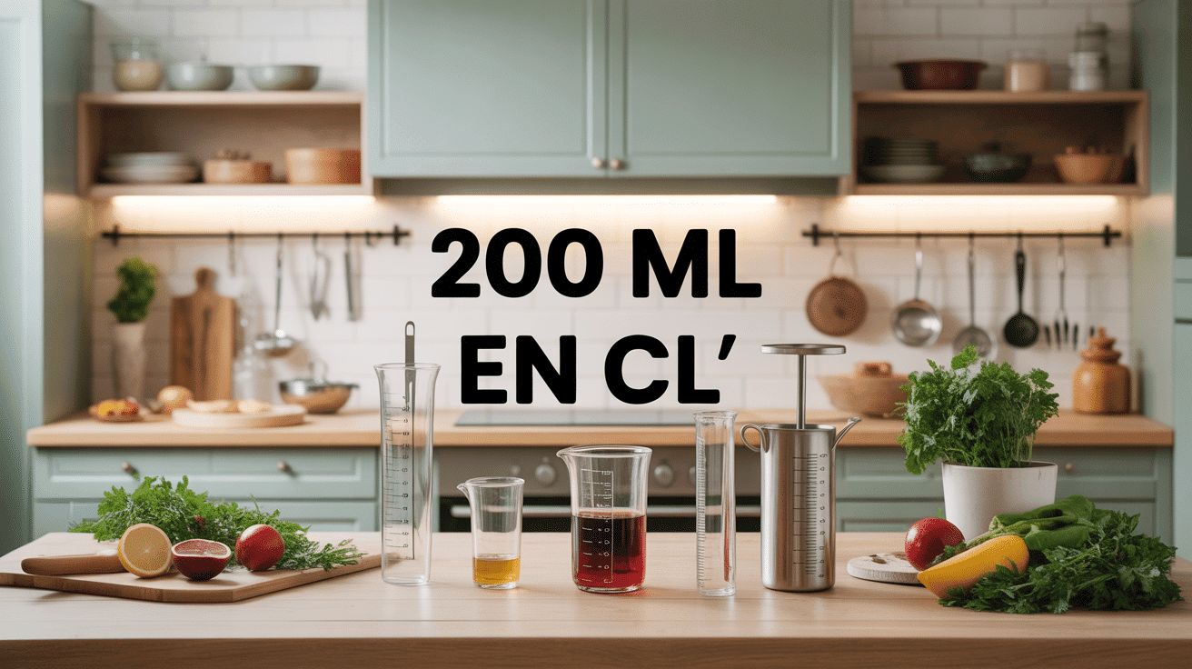 Vue d'ensemble d'une cuisine avec mesure 200ml en cl