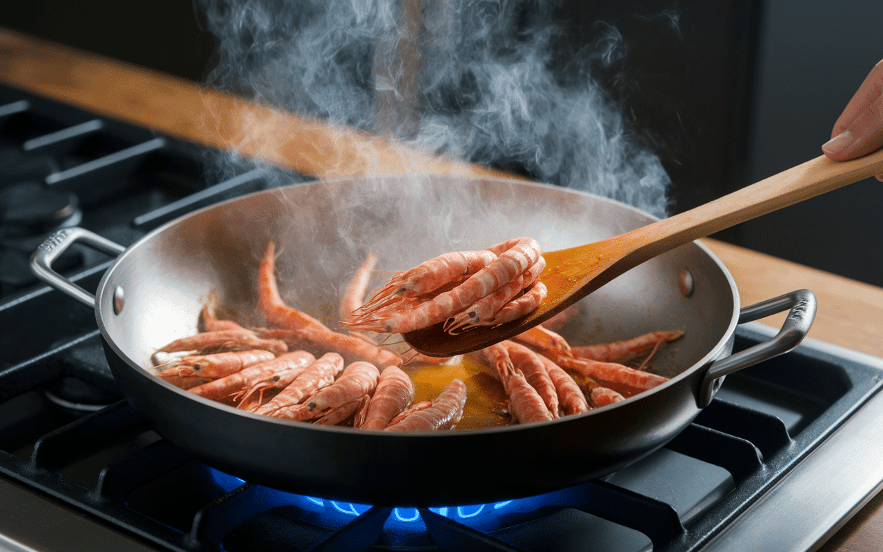 Cuisson gambas à l'ail recette espagnole à la poêle