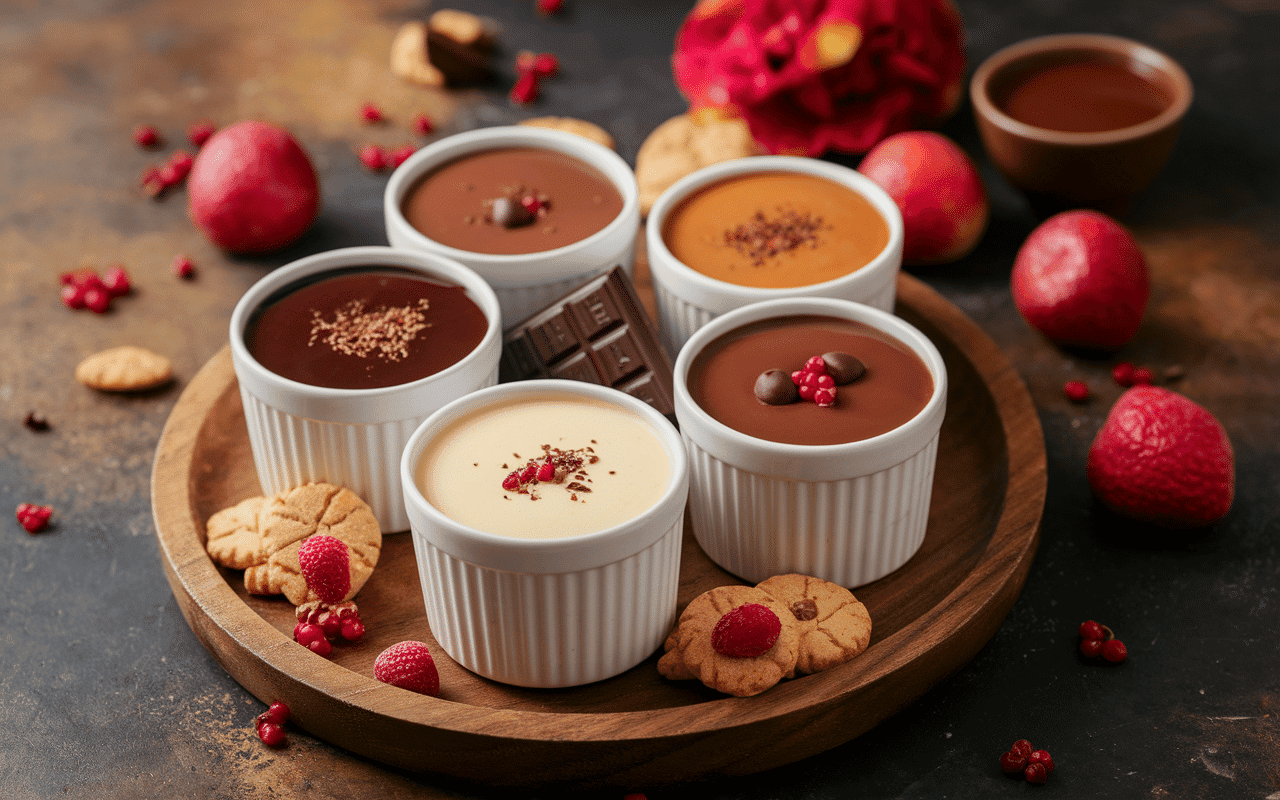 Assortiment pots crème dessert différentes saveurs