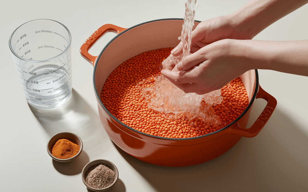 Cuisson lentilles corail préparation rinçage passoire