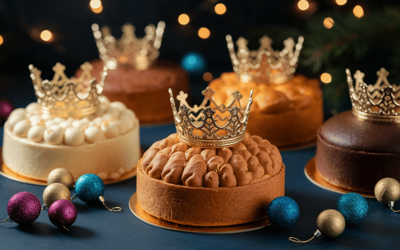 Différentes galettes des rois 2025 sur table festive