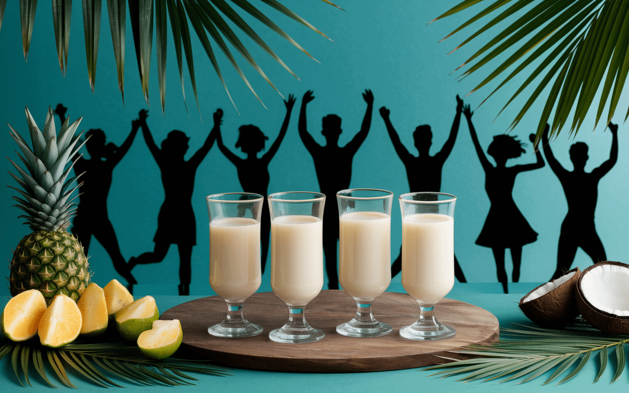 groupe dégustant pina colada sans alcool ambiance tropicale