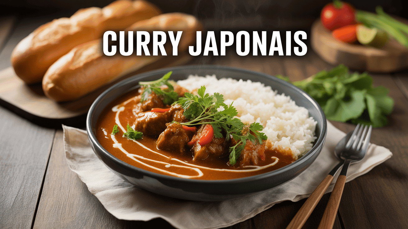 Bol de recette curry japonais avec viande légumes sauce et riz