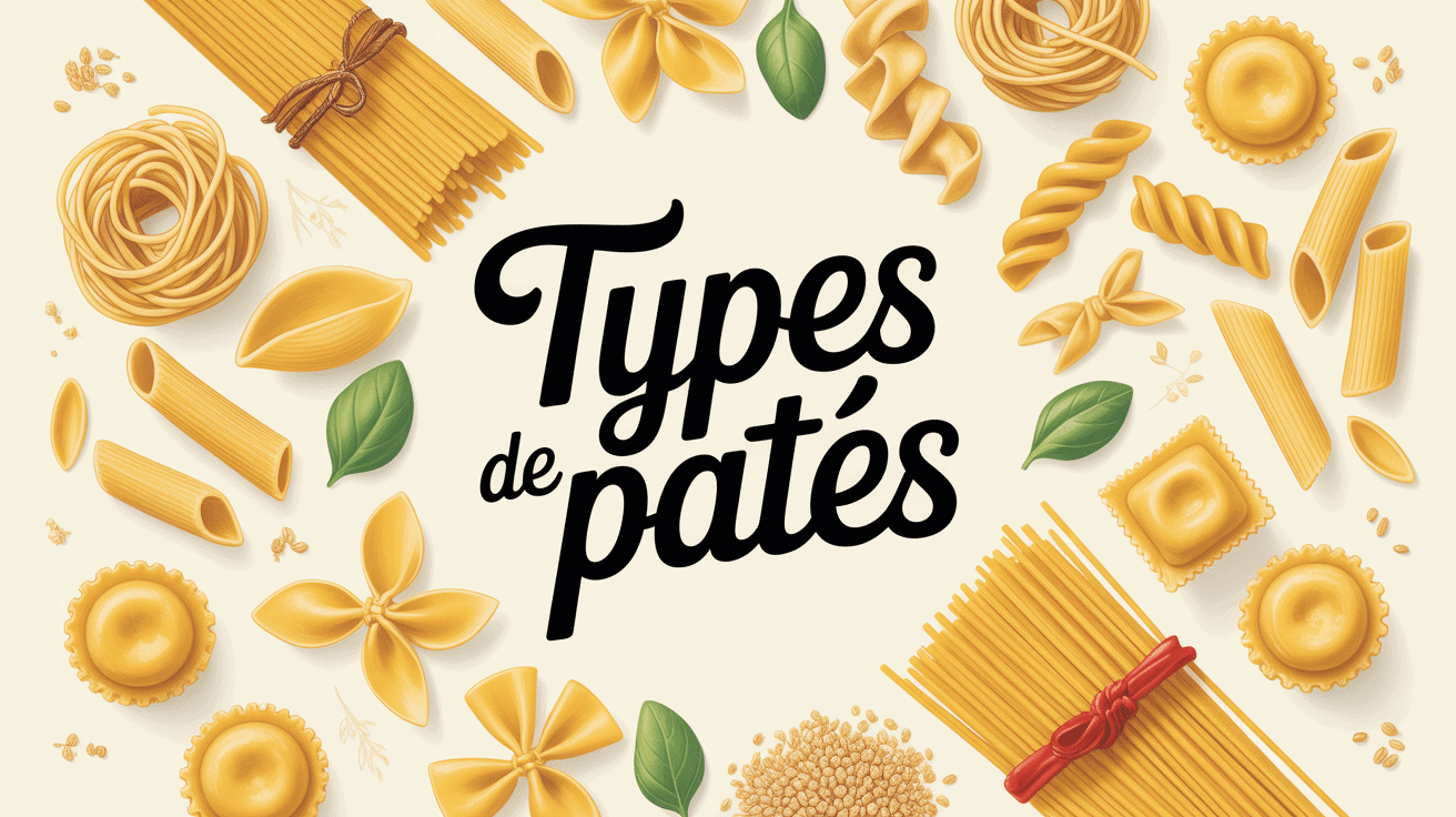 Types de pates italiennes en cercle avec titres