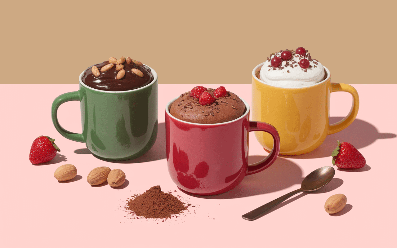 mug cake sans oeuf aux variations chocolat et fruits