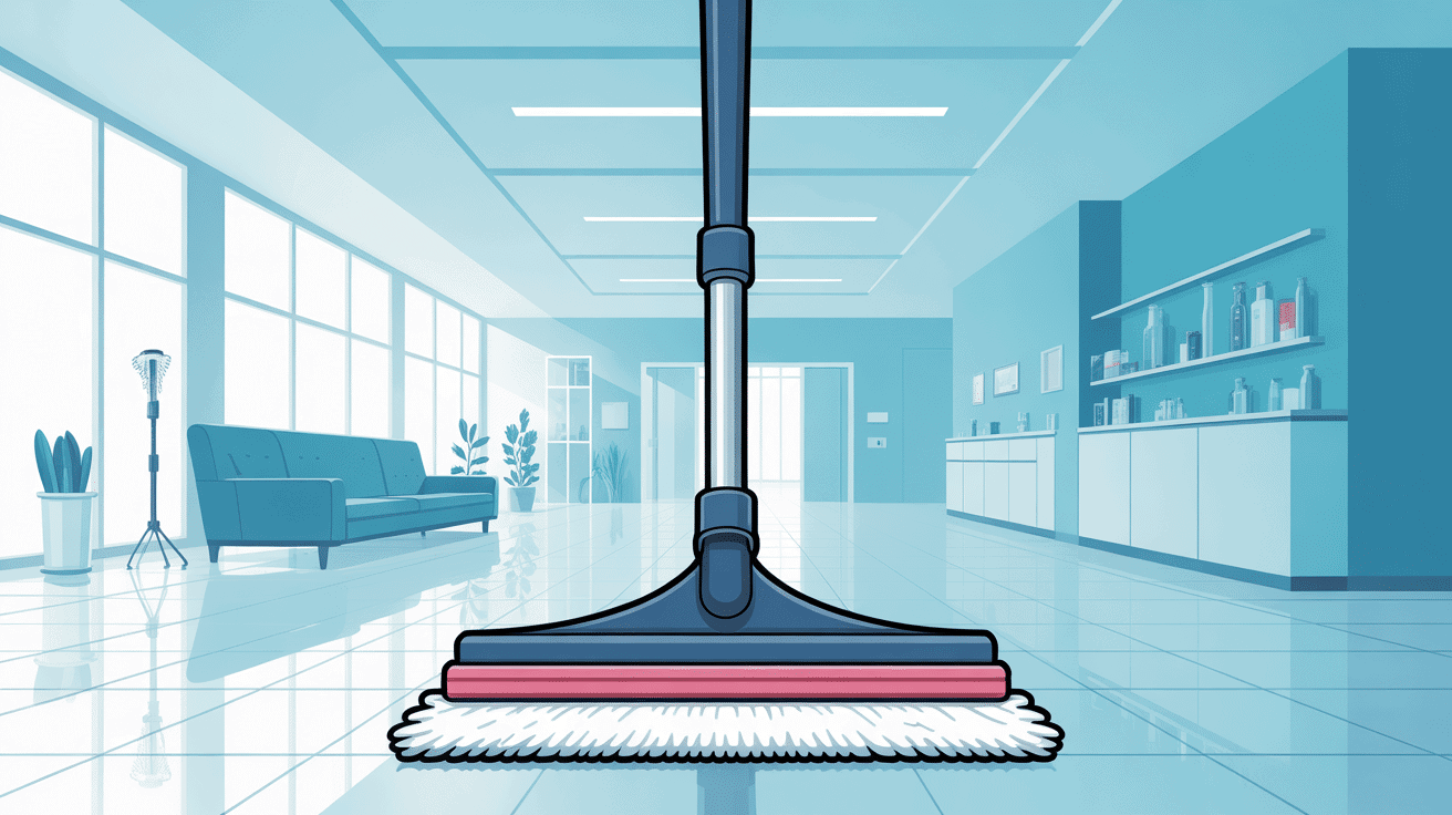 balai professionnel microfibre dans environnement propre hôtel ou hôpital