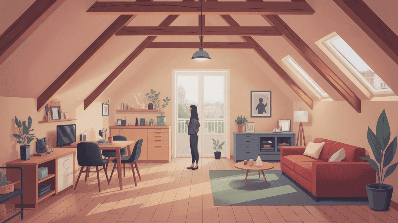Vue stylisée calcul fermette comble amenageable pièce habitable