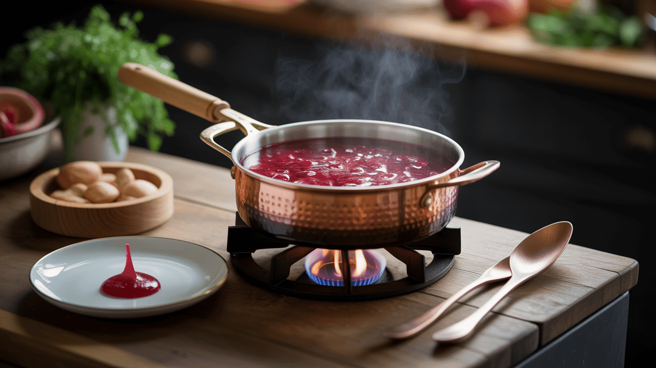 cuisson confiture de rhubarbe casserole cuivre