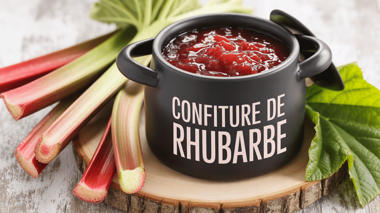 pot de confiture de rhubarbe artisanal avec tiges