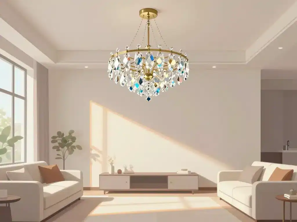 lustre cristal moderne change l’atmosphère d’un salon contemporain