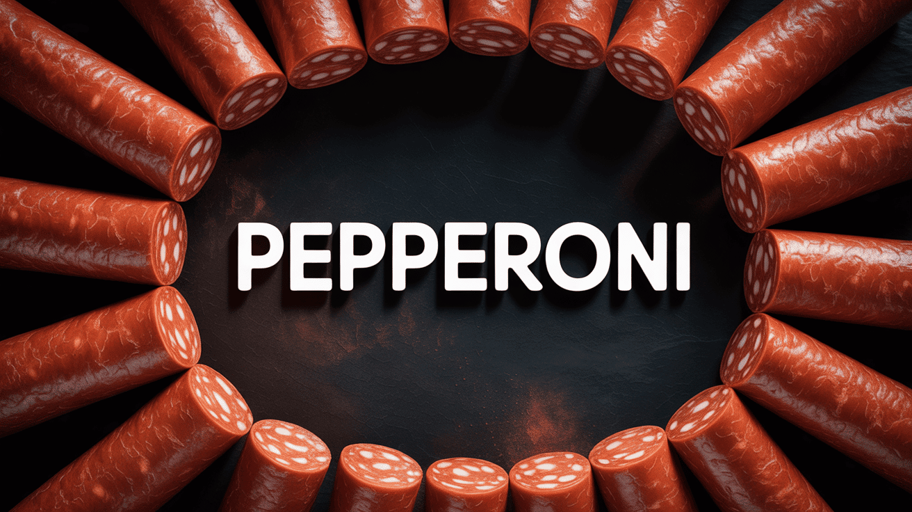 tranches de pepperoni rouge en cercle sur fond sombre
