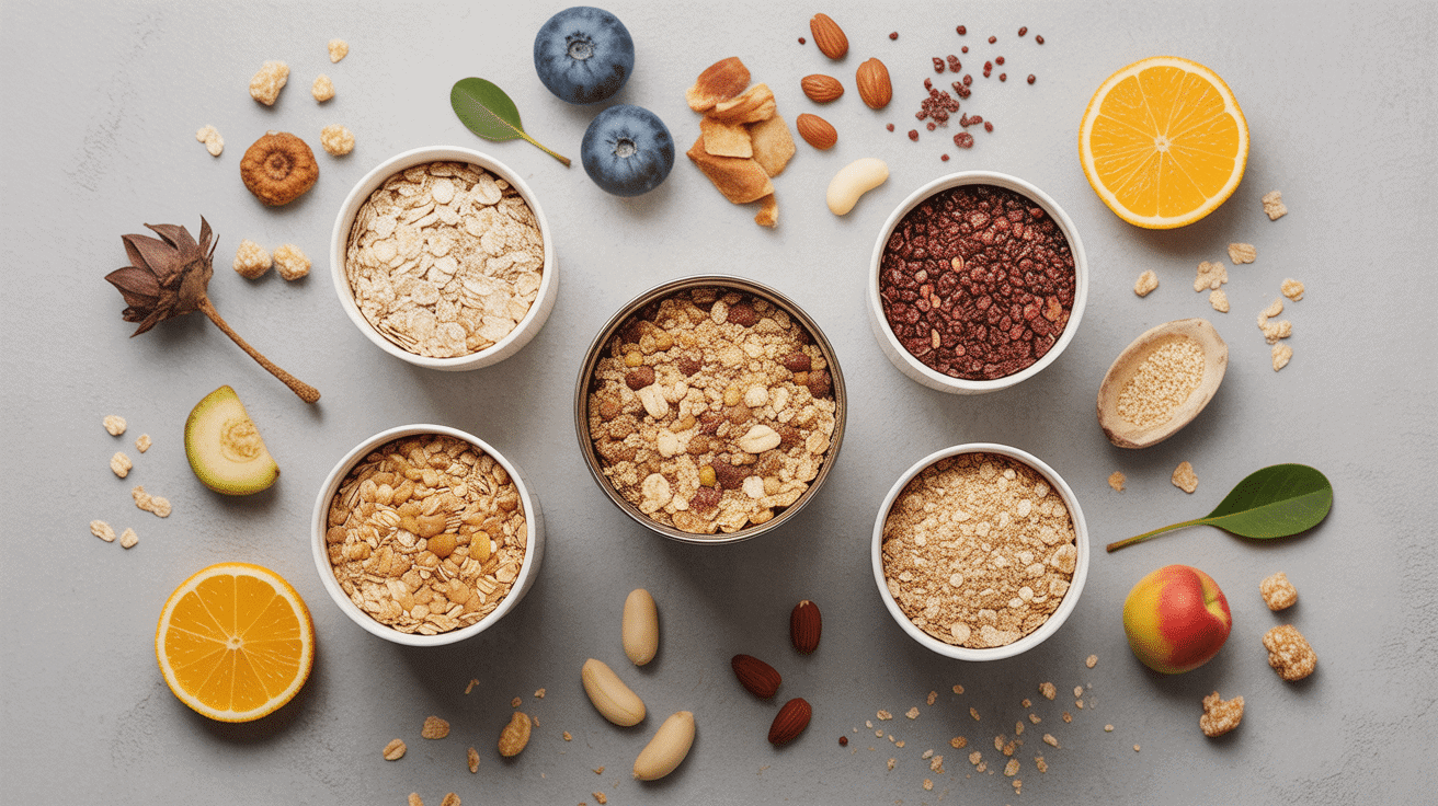 Différents types de muesli dans des bols