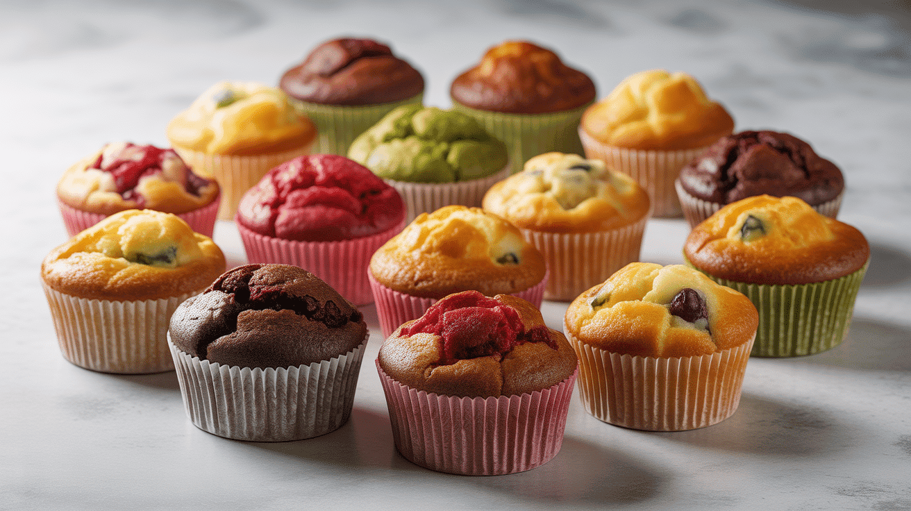 Assortiment muffins sucrés et salés colorés