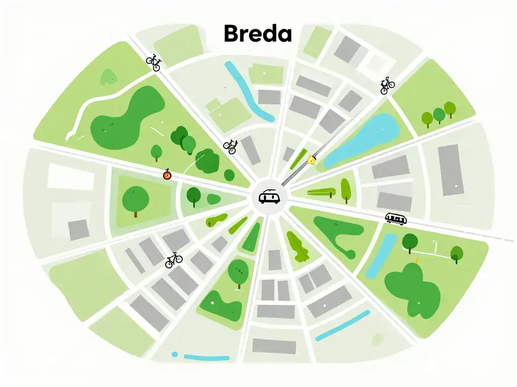 Diagramme Breda ville accessible vélo train et parcs