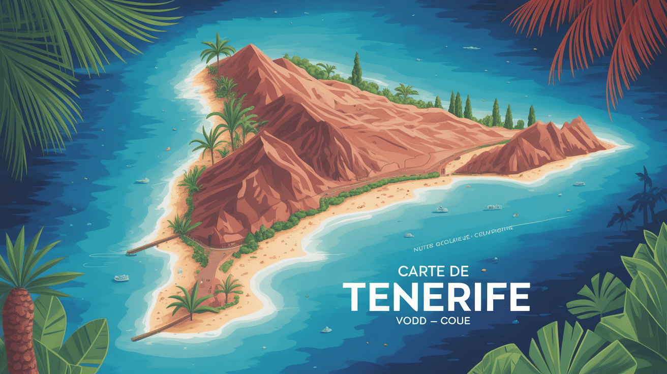 Carte Tenerife stylisée reliefs plages et zones clés