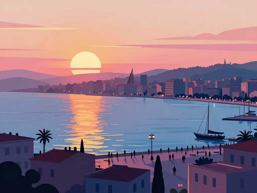 Vue spots coucher de soleil Marseille centre ville