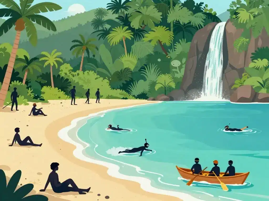 koh chang plages jungle snorkeling bateau illustration