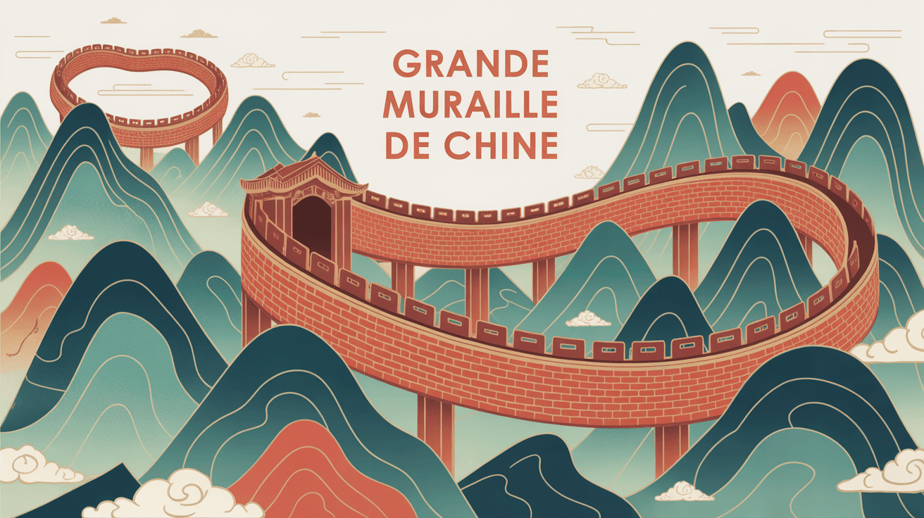 illustration stylisée muraille de chine longueur à travers montagnes
