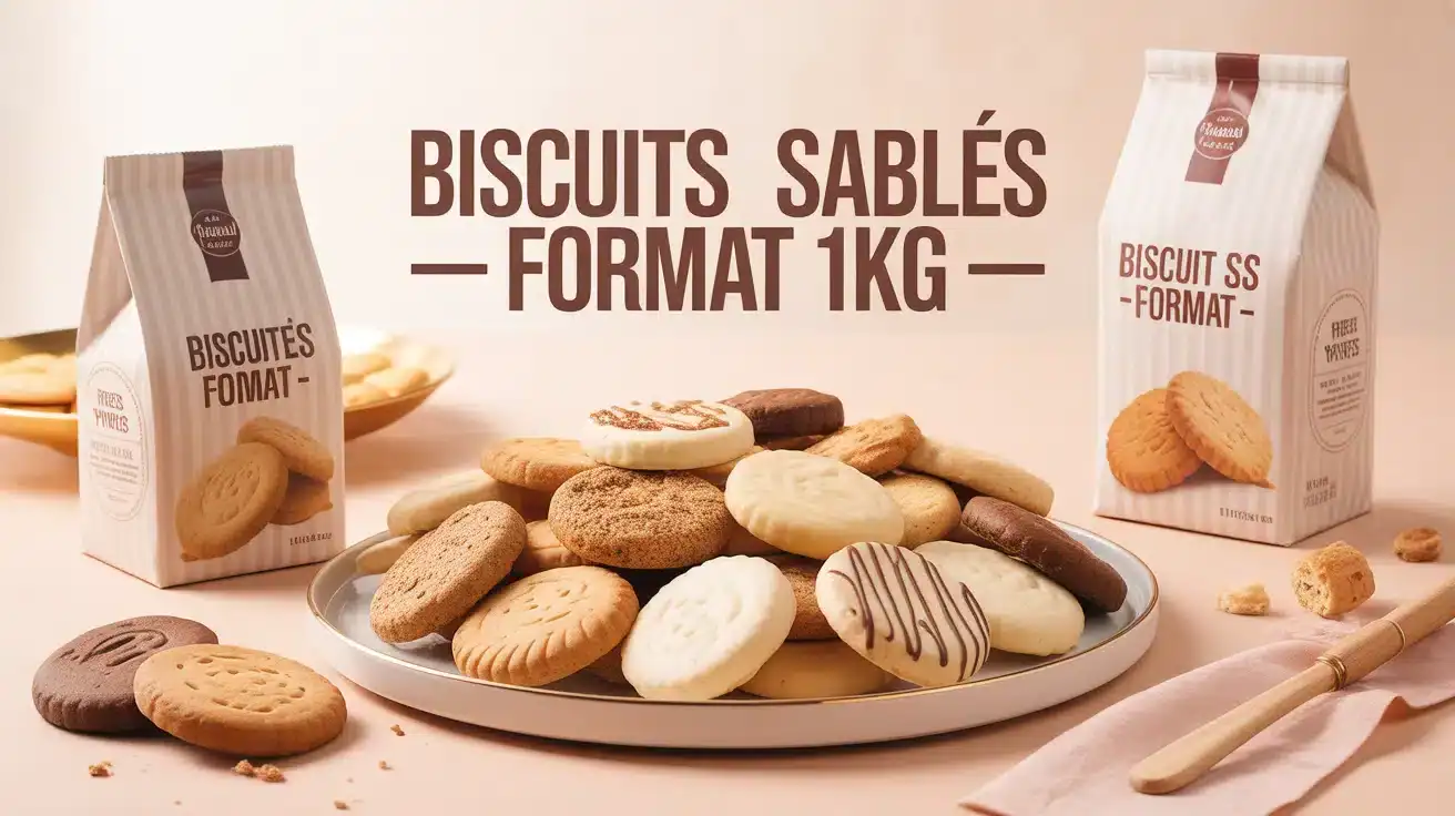 assortiment de biscuits sablés format 1kg dorés et croustillants sur plateau