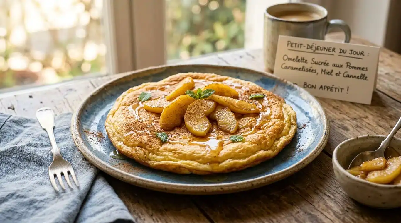 Omelette sucrée aux pommes caramélisées et cannelle