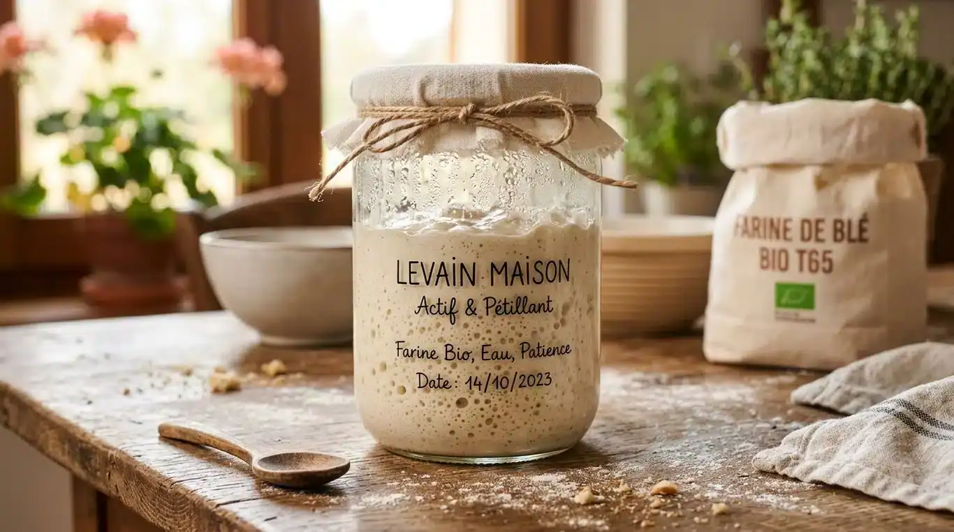 Levain actif et plein de bulles dans un bocal en verre