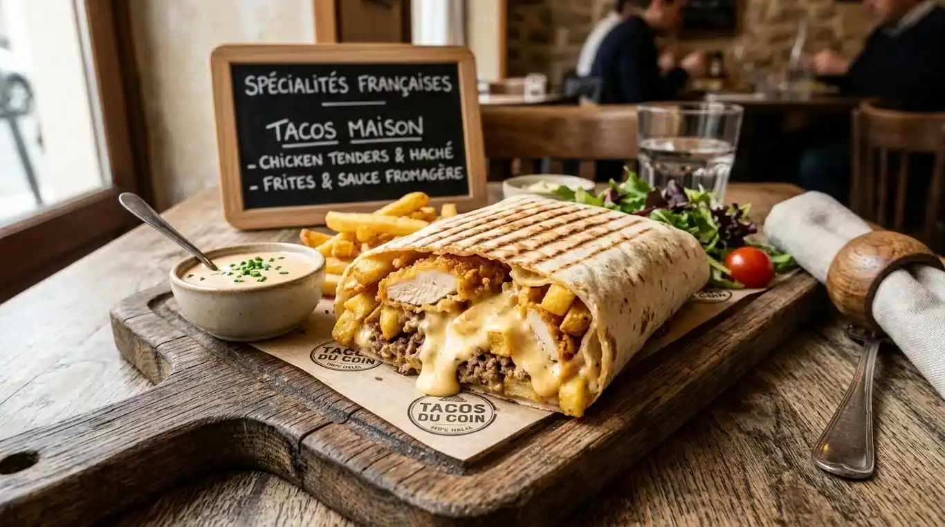 French Tacos maison préparé avec des ingrédients certifiés halal