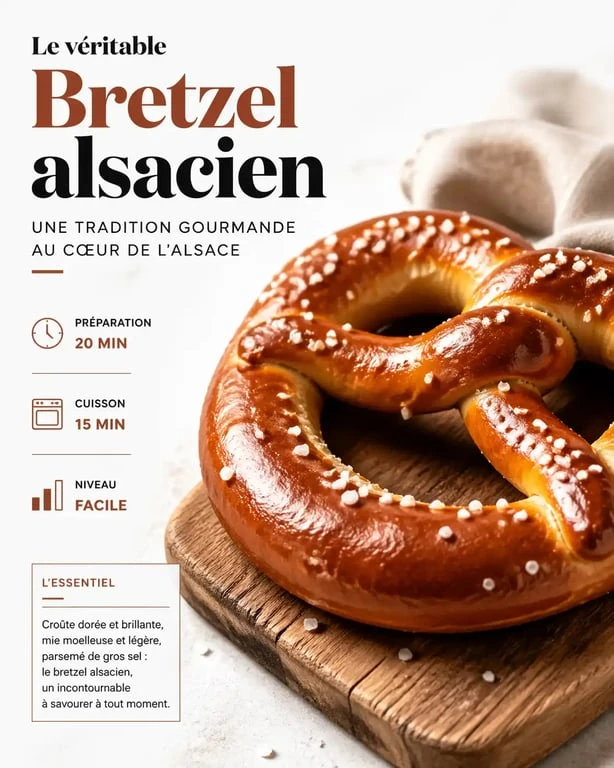 Bretzel alsacien traditionnel fait maison sur planche en bois