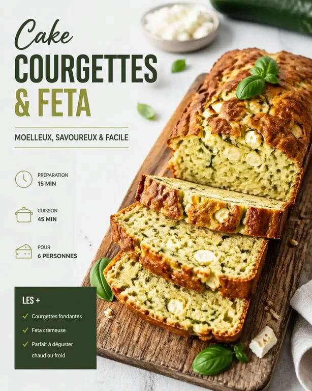 Cake courgette feta maison, moelleux et savoureux, prêt à être dégusté.
