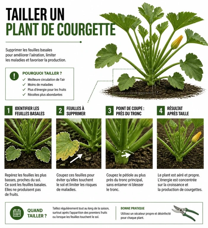 Guide visuel étape par étape pour la taille des courgettes au potager