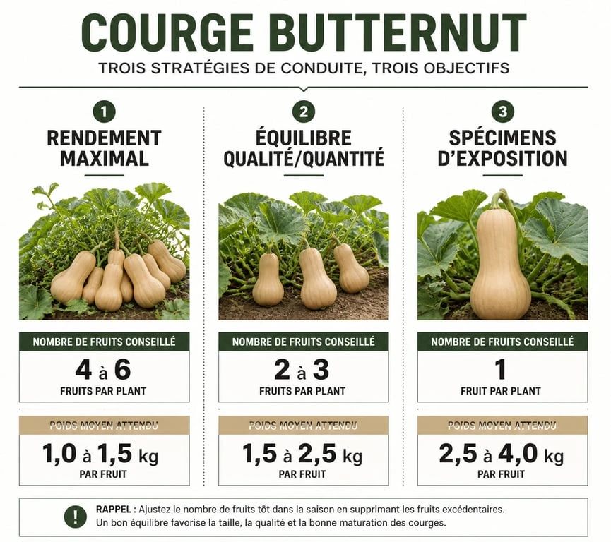 Infographie comparative des stratégies de rendement pour la culture de la courge butternut au potager