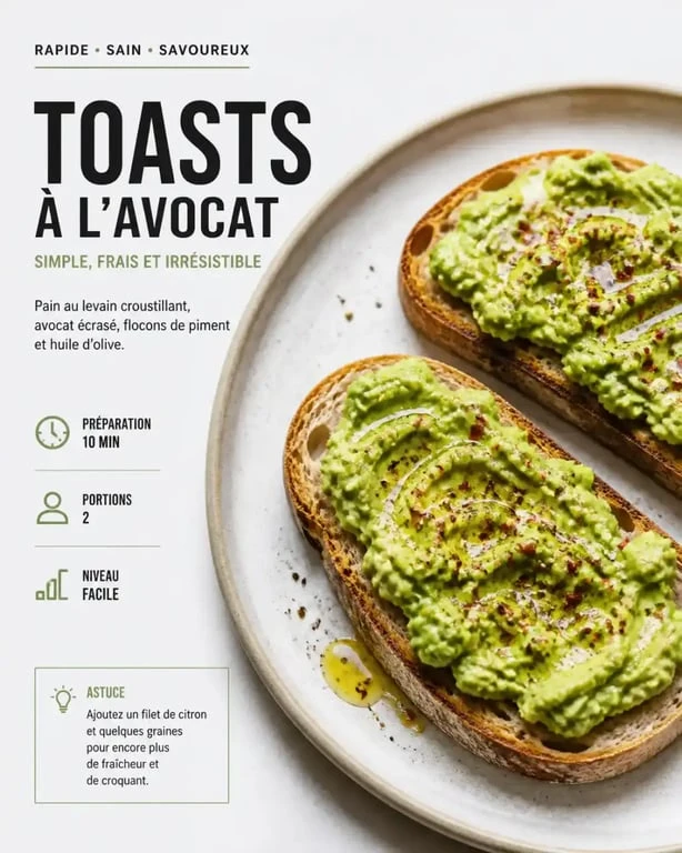 Recettes toast avocat : tartine gourmande avec avocat, piment et huile d'olive sur pain au levain