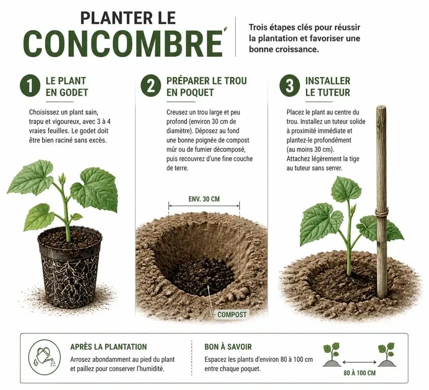 Étapes de plantation du concombre au potager pour réussir sa récolte