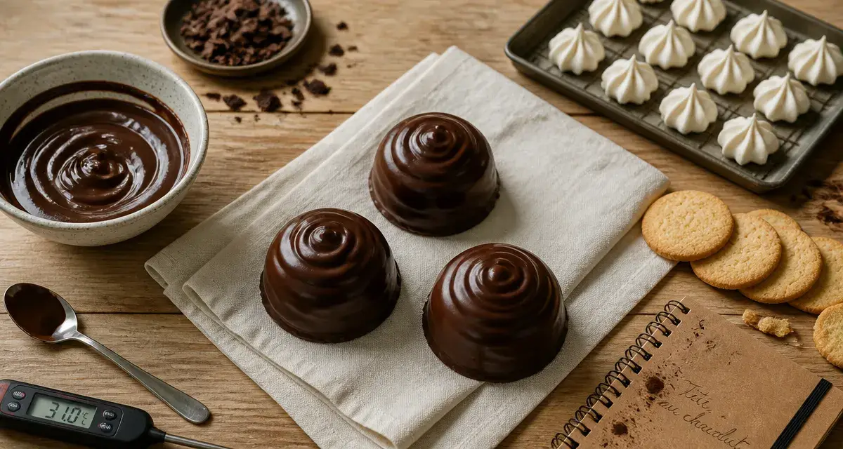 gateau tete de négre nouveau nom : dômes de Tête au chocolat et chocolat noir luisant