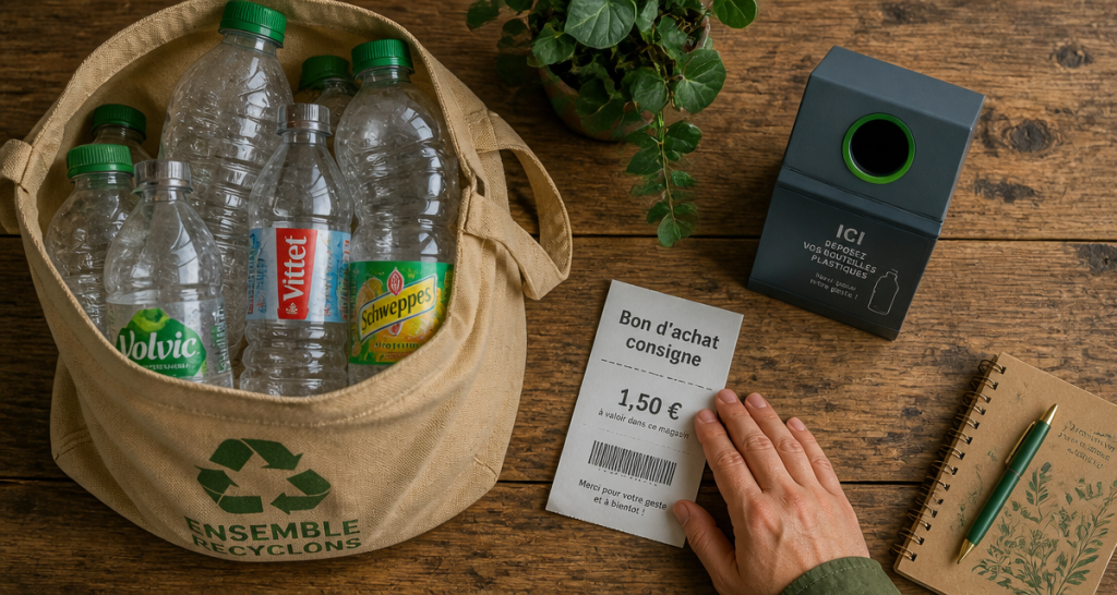 consigne bouteille plastique sac recyclage ticket