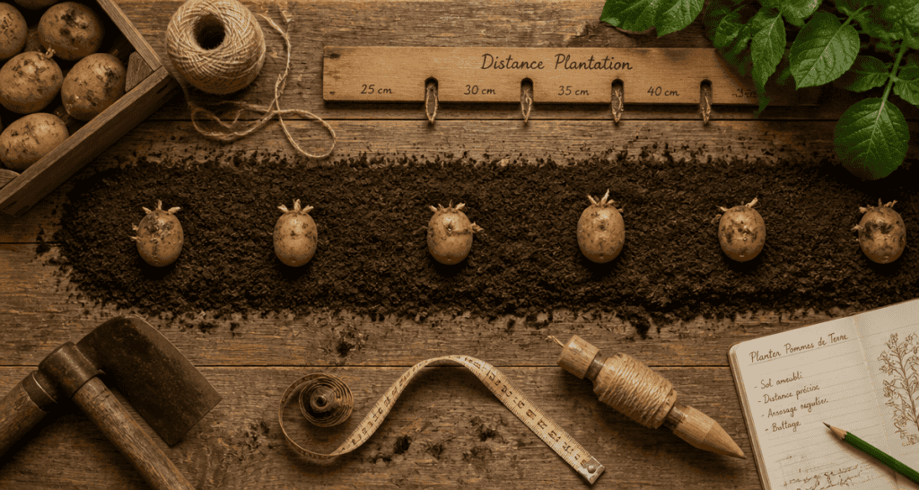 distance plantation pomme de terre sur terre avec outils