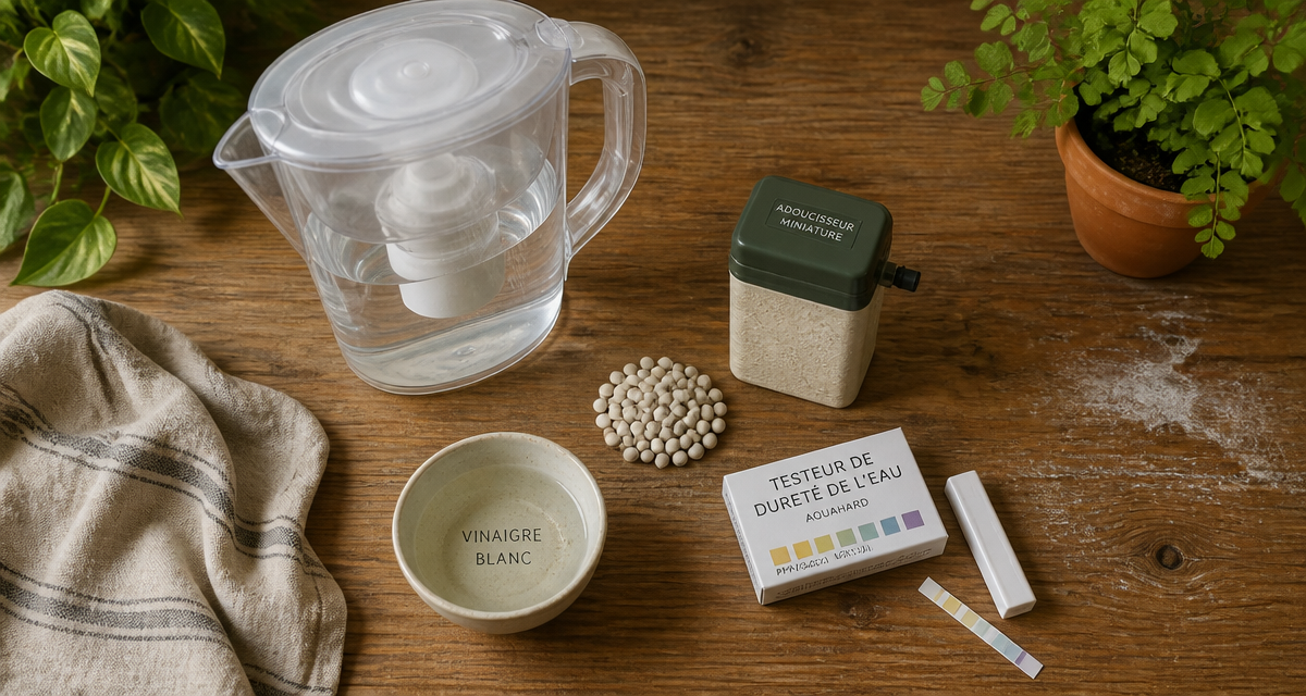 Eau calcaire solution avec testeur, adoucisseur et carafe filtrante