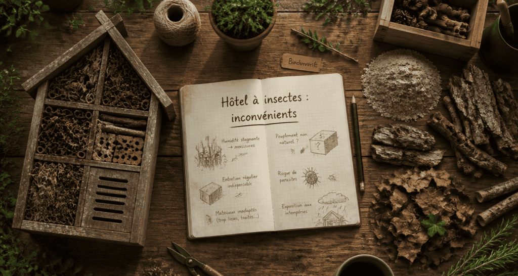 hôtel à insectes inconvénients, bureau jardinier, micro-habitats