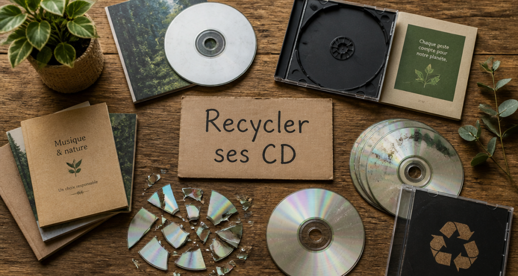 ou jeter les cd recyclage sur table bois